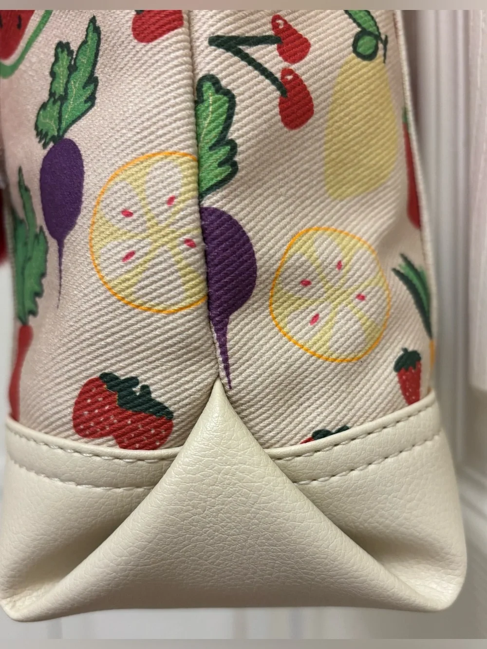 Betsey Johnson Canvas Fruit Print Crossbody Bag with Red Pom Charm NWOT - Picture 5 of 10